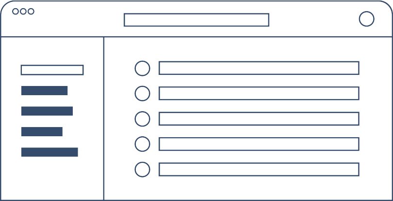 Dark web dashboard wireframe with sidebar menu